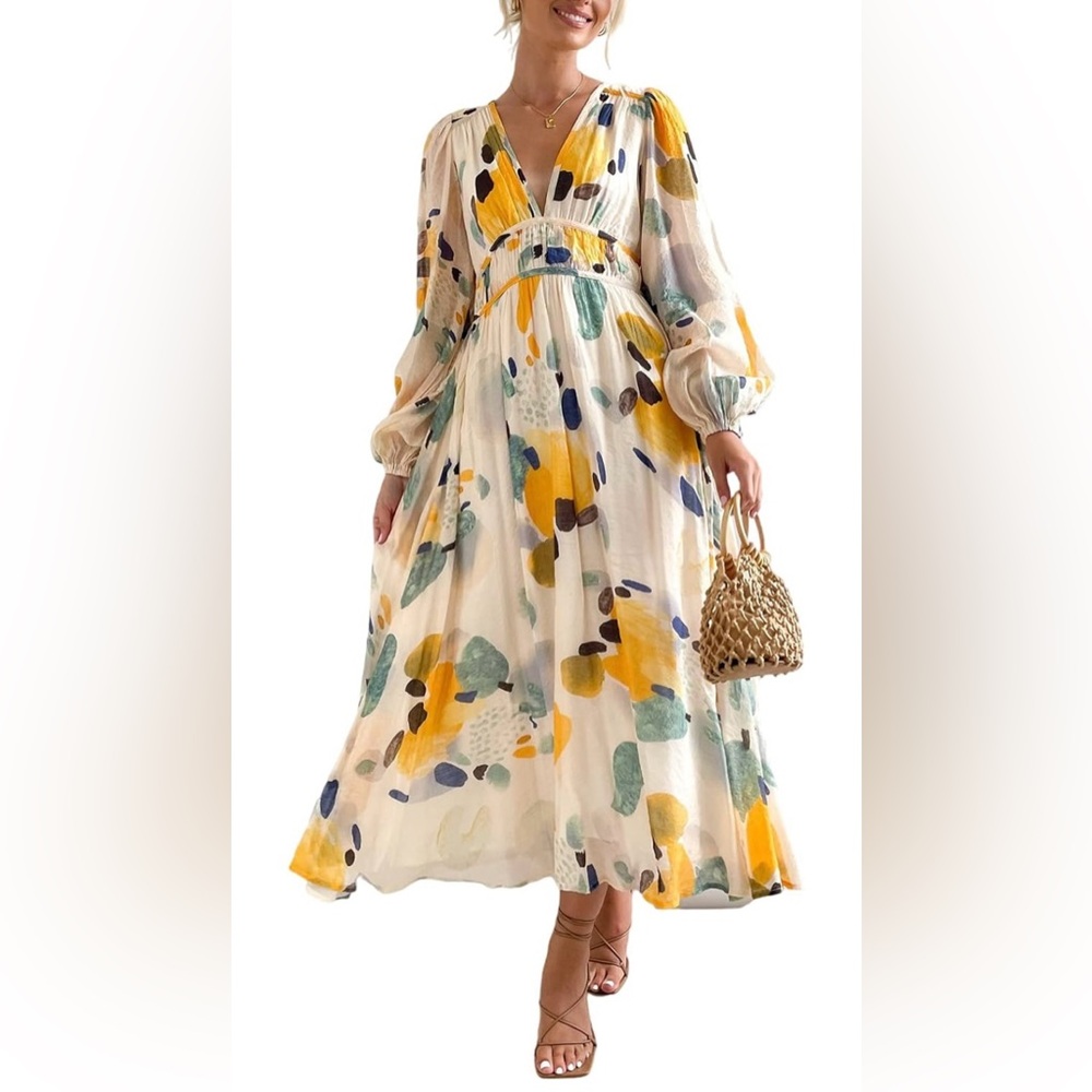 Long sleeve. Floral. Maxi. Smocked beach flowy dress